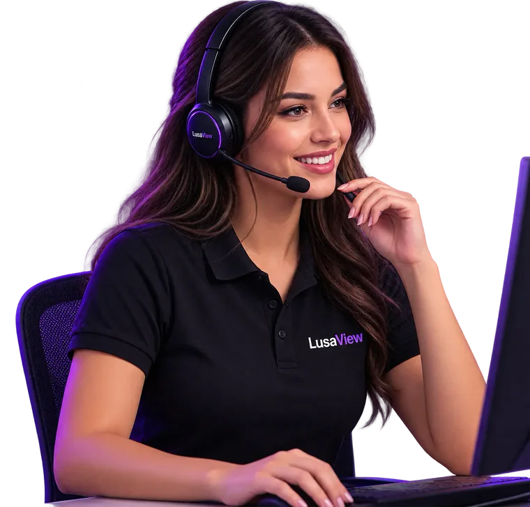 Kemo IPTV support agent wearing a headset, ready to help on WhatsApp